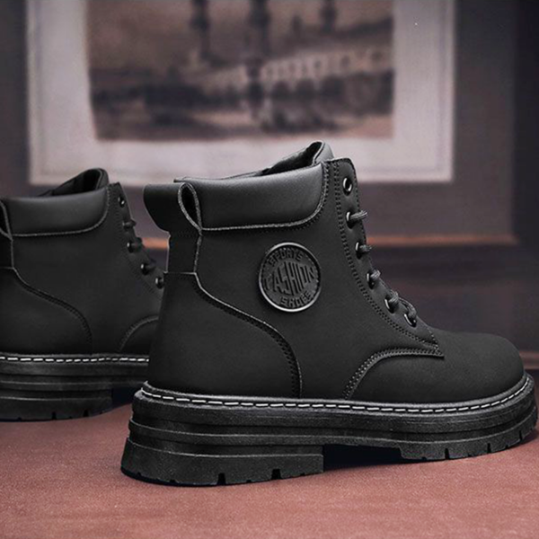 Fashionable Men's Casual Martin Boots - Black/Yellow - Image 6