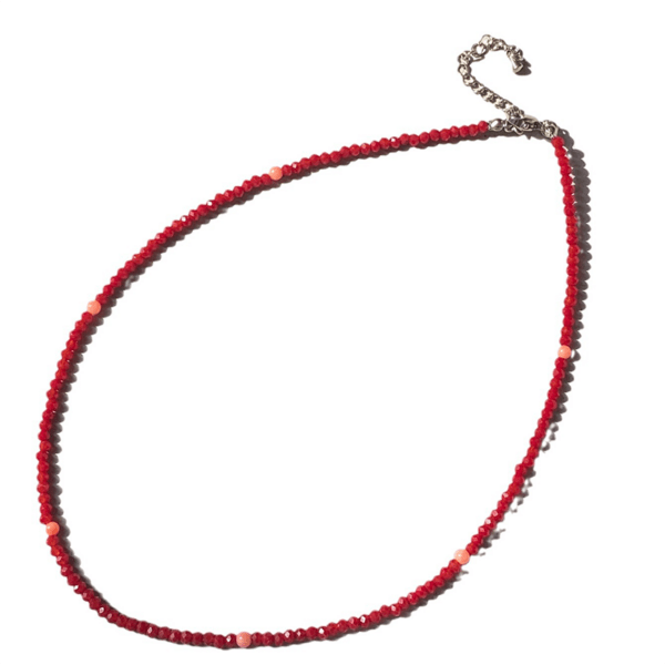 "Vintage Romance" - Women's Handmade Red Beaded Necklace, Retro Crystal Coral, Exuding Elegance and Sophistication - Image 5