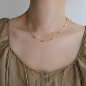 Fashionable Women's Layering Necklace - Small Square Handmade Necklace Full of Stars, Titanium Steel Color-Keeping New Arrival