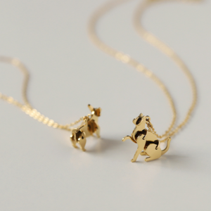 Adorable Women's Locking Bone Chain Necklace - BFF Edition Building Block Cat Dog Corgi, Titanium Steel Plated Gold Color-Keeping