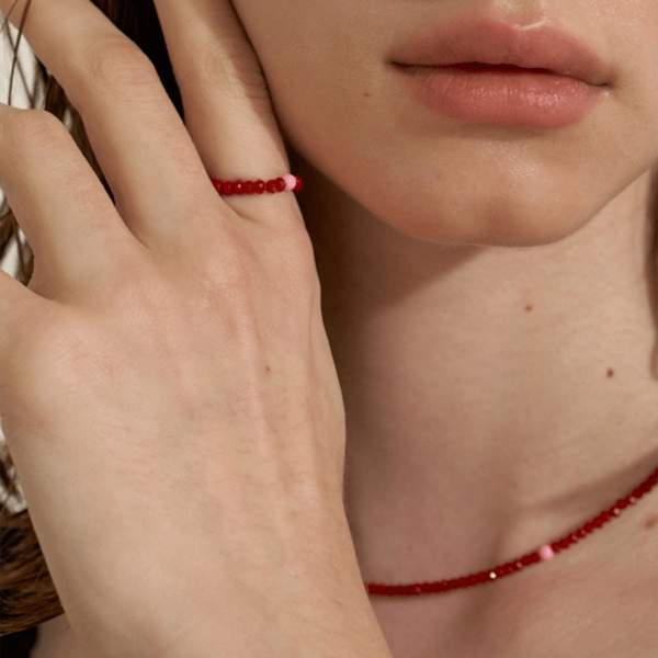 "Vintage Romance" - Women's Handmade Red Beaded Necklace, Retro Crystal Coral, Exuding Elegance and Sophistication