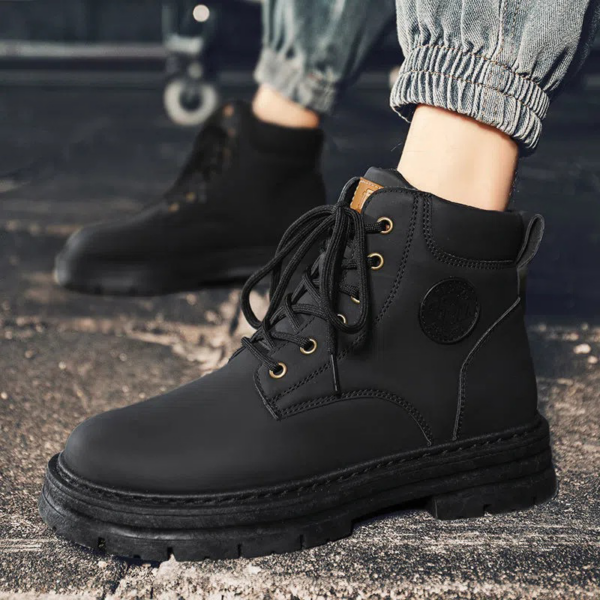 Fashionable Men's Casual Martin Boots - Black/Yellow - Image 2
